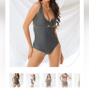 Albion large BLACK CHECKERS TOP KNOT ONE-PIECE